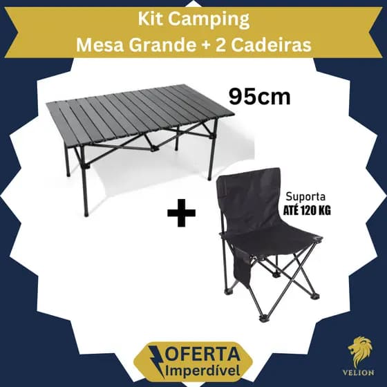 Kit Camping Portátil Mesa + 2 Cadeiras Dobráveis Impermeáveis Tamanhos Diversos