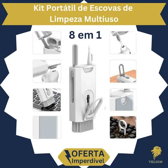 Kit de Escovas de Limpeza Multiuso Portátil 8 em 1 Teclado/Computador/Fone de Ouvido/Ferramentas