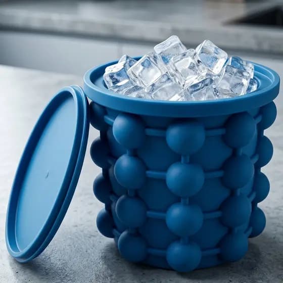 Balde Forma de Gelo Silicone Térmico para fazer Gelo Rápido 120 Cubos Com Balde e Tampa