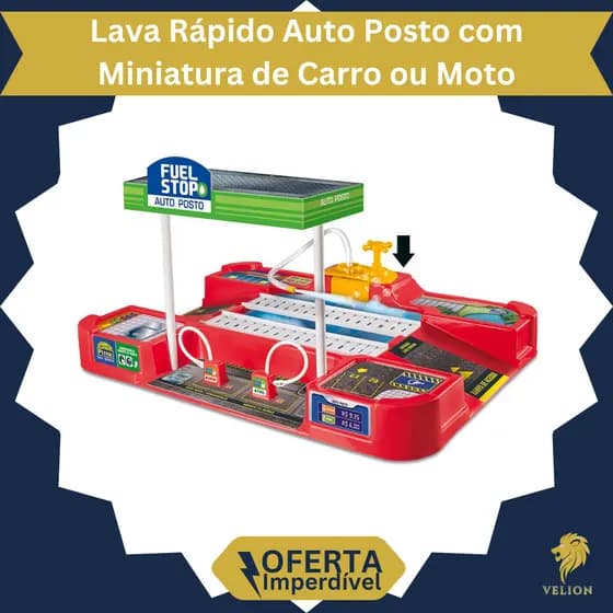 Pista Pit Stop Lava Jato Funcional Brinquedo Premium e Completo com Miniatura de Carro ou Moto