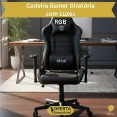 Cadeira Gamer Luzes RGB Ergonômica Escritório Reclinável Ajustável Confortável Giratória