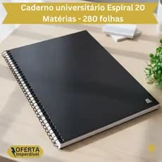 Caderno 20 Matérias Pautado Inúmeras Folhas Escolar Preto Universidade Capa Dura com Linhas