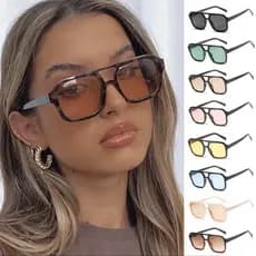 Fashion Pilot Sunglasses Women Vintage Double Bridges Yellow Lens Sunglasses Female Shades Lady UV400 Glasses Trendy