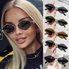 Retro Metal Olho De Gato Óculos De Sol Para Mulheres Na Moda Ins Losango Pequeno Quadro Resistente UV Homem Mulher Tons