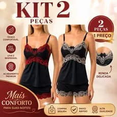 Kit 2 Baby Doll Renda Bicolor Romantico Conforto Presente Feminina