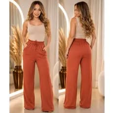 Calça Feminina Pantalona Duna Cintura Alta Saida De Praia Verão 2026 Tendencia