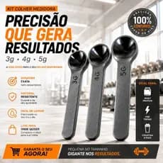 Kit 3 Colheres Medidoras Creatina 3g 4g 5g Dosador Suplemento Whey Academia