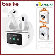Fone de Ouvido Bluetooth BASIKE Ba FON 6696 - Intra-Auricular, Tela LCD, Redução de Ruído, jogos