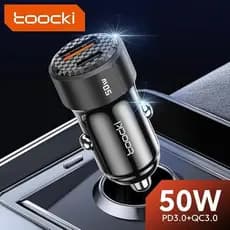Carregador de Carro 50W - Toocki – Duas Potas Tipo C + USB-A | PD 3.0 + QC 3.0