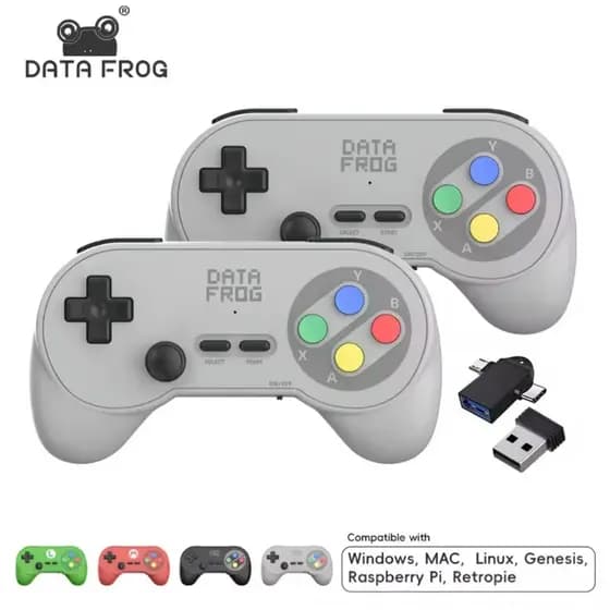Controle Gamepad Retrô Sem Fio 2.4GHz Data Frog PC07 | 2 Jogadores | PC, Android e TV Box