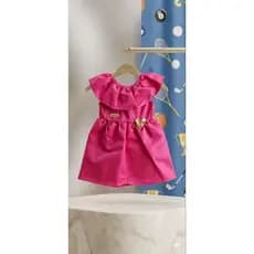 Vestido Infantil Festa Rosa Pink com Laço Dorado – Tam 3 a 6 Meses