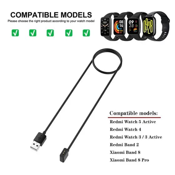 Para Redmi Watch 5 Active/4/3/Band 2 Cabo Carregador USB Xiaomi 8/7 Pro Adaptador De Carregamento De Fio