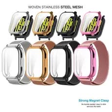 Para Redmi Relógio 5 Active/5 Lite 2in1 Cinta + Caso Milanês Pulseira De Aço Inoxidável Pulso Fivela Magnética Banda