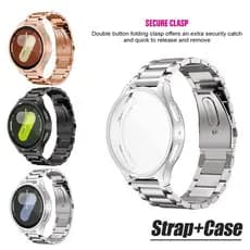 Pulseira De Aço Inoxidável 2 Em 1 Com Capa De Proteção De Tela Para Samsung Galaxy Watch 7 6 5 4 40mm 44mm/5 Pro/Watch6