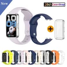 Pulseira De Silicone 2 Em 1 Para Huawei Band 10/9/8 Pulseiras De Relógio Com Protetor Caso