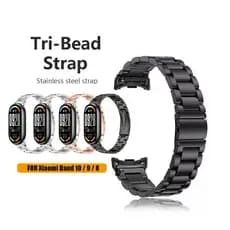 Pulseira De Aço Inoxidável De Três Contas Para Xiaomi Mi Band 10 Metal 9/8