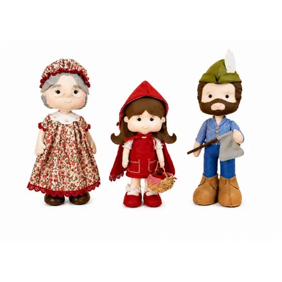 kit Chapeuzinho Vermelho em Feltro Artesanal - Vovozinha - Lenhador Decoração Festa Criança - Quarto