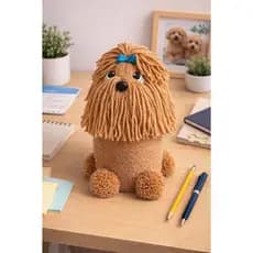 Porta Canetas em pote de Vidro com decoração de Cachorro em Lã- Organizador Decorativo Artesanal Pet