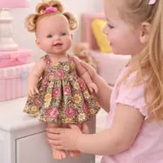 Vestido Floral para Boneca de 32 cm em Tricoline – Modelo Franzido com Velcro atrás(Fácil de Vestir)