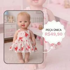 Vestido Floral para Boneca 32 cm em Tricoline com Velcro atrás | Presente para Bonecas da sua Filha