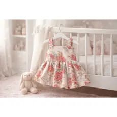 Vestido Floral para Boneca 32 cm em Tricoline | Roupa de Boneca com Velcro atrás para Criança Vestir