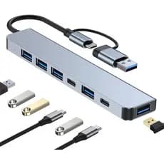 Hub USB C 7 em 1 de alumínio com USB 3.0, divisor USB multiportas expansível com 5 portas USB 2 portas USBC para MacBook