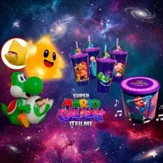 Balde de Pipoca Yoshi Luma Temático Copo Filme Super Mario Galaxy O Filme Cinemark