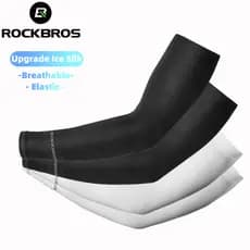 Rockbros Manguito Ciclismo Protecção Solar UV50+ Ice Silk Frio Respirável 2-Cors Preto/Branco