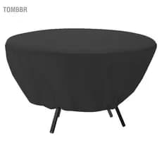 Tombbr Capa de mesa redonda Xixian para pátio externo e móveis de jardim bege 50 x 23 pol. (preto)