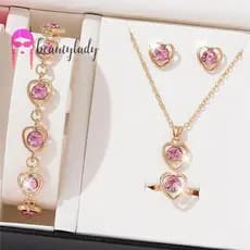 beautymakeup 5 Peças Conjuntos De Joias Em Formato De Coração De Luxo De Colar Brincos Pulseira Para Mulheres Acessórios