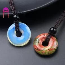 beautymakeup Cristal Ágata Pedra Paz Fecho Colar Donut Tecido Pingente Jóias Masculinas E Femininas Pequenos Presentes N