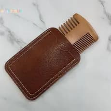 Rightrous Escova De Cabelo De Madeira Natural , Pente De Barba Com Estojo De Couro Antiestático De Bolso Para Bigode , F