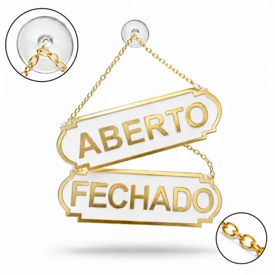 Placa Aberto Fechado Acrilico Para Porta Com Ventosa Dourado