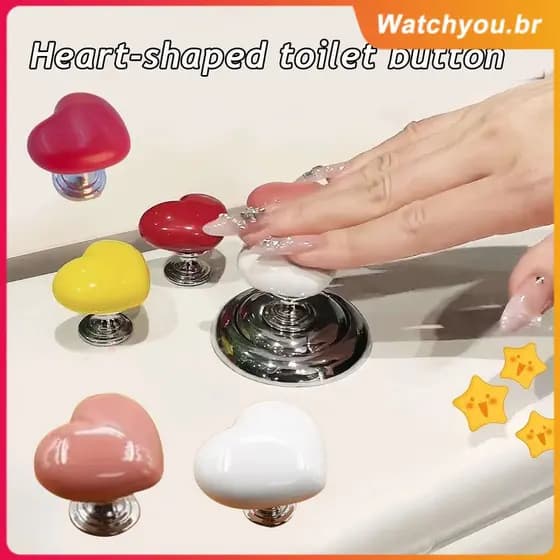 Botão de pressão do vaso sanitário em formato de coração, interruptor de pressão assistente, gaveta, maçaneta da porta