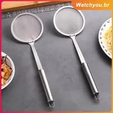 Coador de malha de aço inoxidável para água, leite de soja, líquidos ultrafinos, escorredor pequeno, colher para