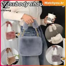 Bolsa de ombro feminina Zhiang, fofa e de pelúcia, confortável e de alta qualidade, com corrente. Bolsa pequena e