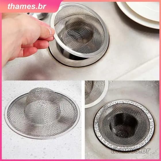 Ralo de pia de cozinha em aço inoxidável com malha prateada de 5/7/9/11 cm, filtro para restos de comida e ralo de