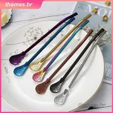 Colher de chá colorida em aço inoxidável, com canudo, coador de chá mate, cabaça reutilizável, utensílios para chá