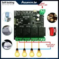 Interruptor DIY de 1/2/4 vias com controle de voz, módulo de interruptor de controle remoto de 12V Tuya compatível