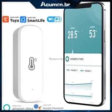 Sensor inteligente de temperatura e umidade com atualizações em tempo real para sua casa. Segurança residencial