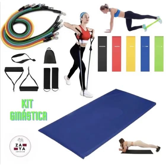 Kit Ginástica Academia em Casa Com Elástico de 11 Peça + Colchonete + 5 Mini Band - Kit Completo