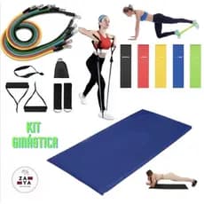 Kit Ginástica Academia em Casa Com Elástico de 11 Peça + Colchonete + 5 Mini Band - Kit Completo