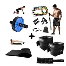 Kit Academia Colchonete + Kit 11 Peças + Caneleira 1kg+ Roda Abdominal