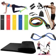 kit Ginástica Colchonete + 5 Mini Band + Kit Elástico 11 peças + Elástico de Tensão Exercício Em Casa