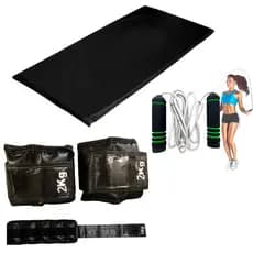 Kit Academia em Casa - Corda + Par Caneleira 2 Kg + Colchonete