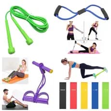 kit academia com Elástico de pé + Corda de Pula + 5 Mini Band + Elástico de Tensão