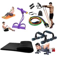 kit Treino Colchonete + Kit elástico 11 peças + Barra Apoio Flexão Chão + Elástico Extensor de Pé