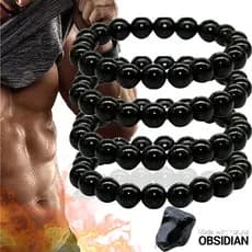 Pulseira De Pedra Natural Obsidiana Preta/Alívio De Gordura Unisexo Promove Circulação Sanguínea Anti-Ansiedade Perda De Peso Pulseiras Jóias