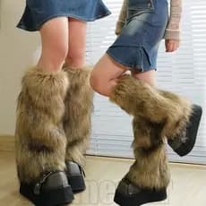 1 Par Y2k Vintage Imitação De Pele Sintética Aquecedor De Pernas-Marrom Feminino Inverno Quente Botas Peludas Capa-Lolit