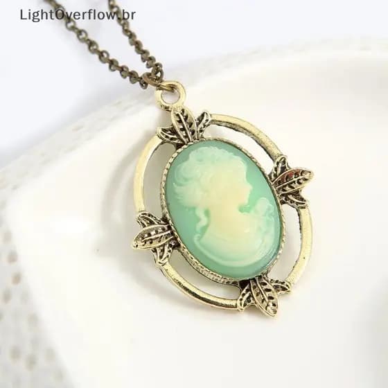 [LightOverflow] Colar De Camafeu Azul Claro De Bronze Estilo Vintage The Vampire Diaries Katherine Beauty Pingente Para